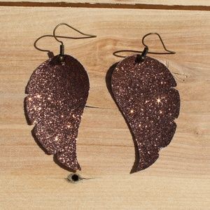 Bronze Glitter Angel Wing Faux Leather Earrings